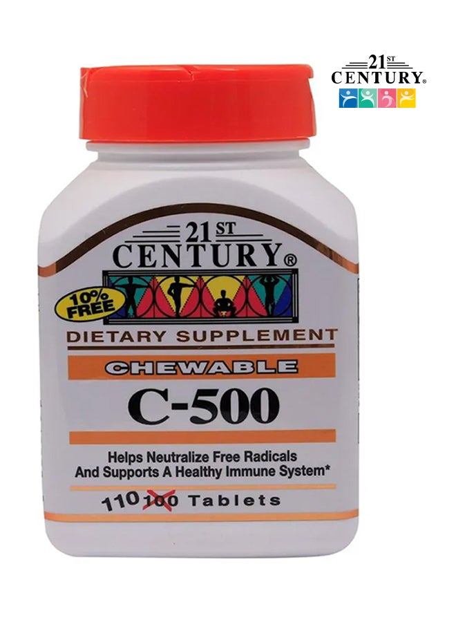 أقراص فيتامين C بوزن 500 ملجم بنكهة البرتقال قابلة للمضغ - 110 أقراص